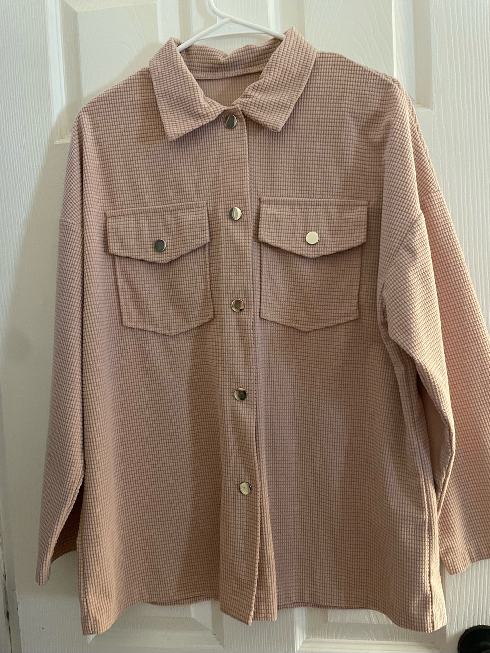 Waffle Knit Button-Up Shirt Jacket in Dusty Rose